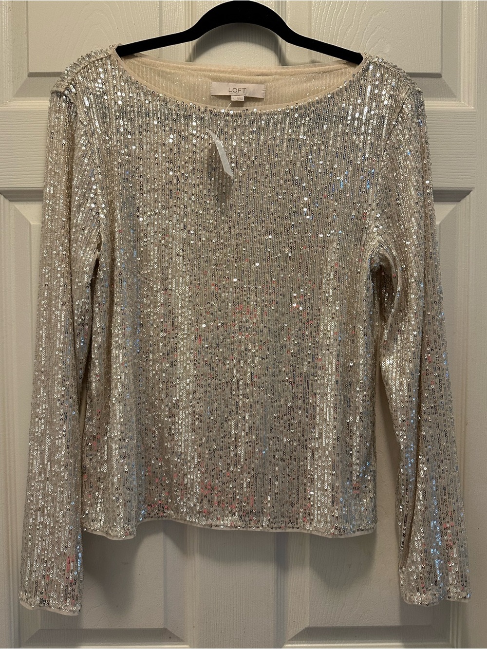 LOFT Champagne Sequin Long-Sleeve Top